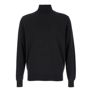 Plain Men Black Turtleneck Sweater In Merino Wool And Silk Blend Man